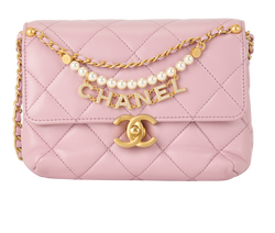 Embellished Mini Flap Bag, Leather, Pink, LU17G42K (2021+), DB, 2*